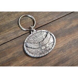 2006 Pewter Motorcycle Keychain Sturgis SD Rally Black Hills US 66 Eagle